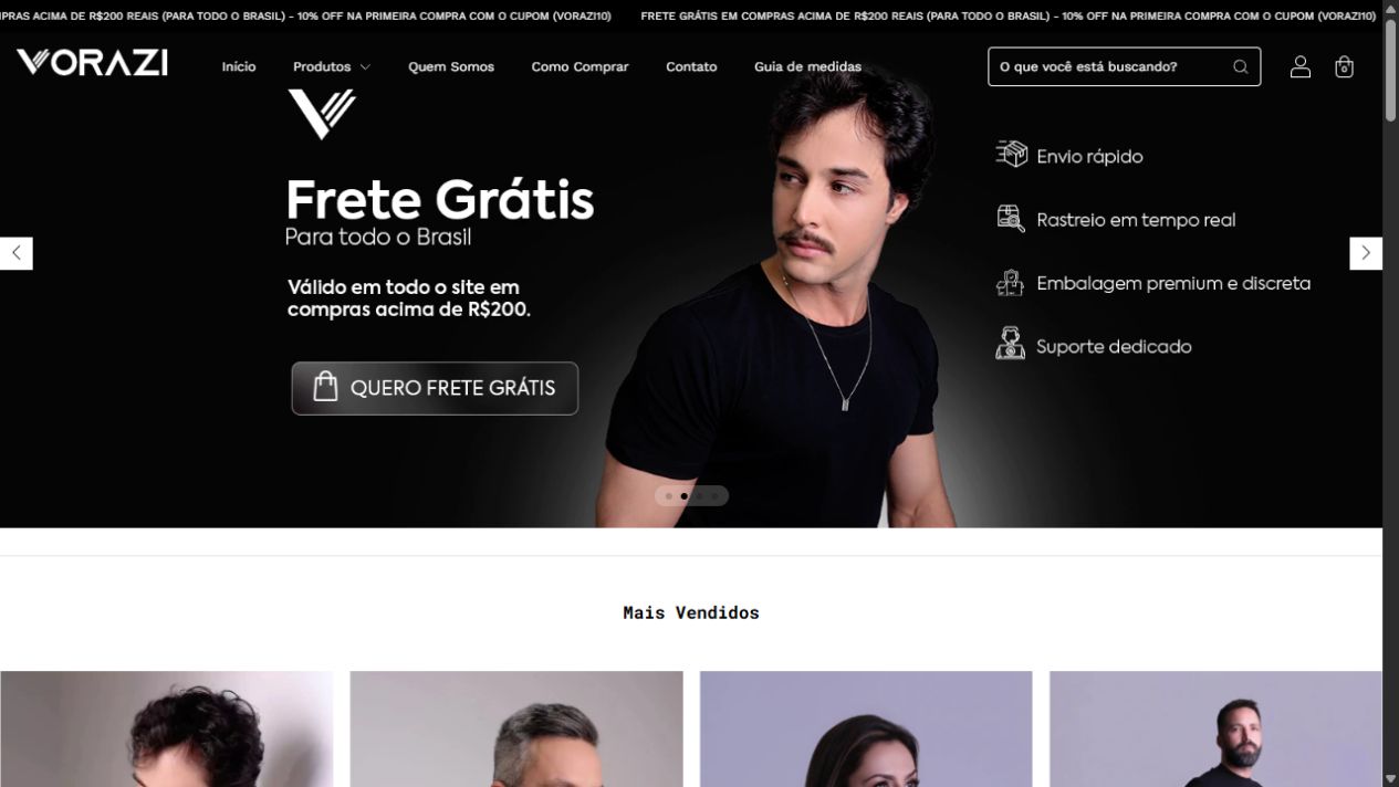Captura de tela real da loja online Vorazi (vorazi.com.br)